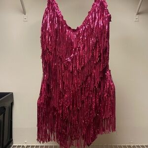Fringe Tassel Bodysuit - Pink Glitter